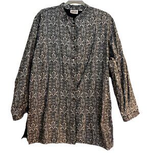 Chicos’s Design Tunic Jacket Womens 3 Black Silver Design Bohemian XL Button Up